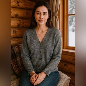 Boyfriend fit Cozy Sweater cottagecore Gray Women's Cardigan Ella Moss L